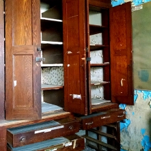 A medical supply cabinets in the girls' dormatory.